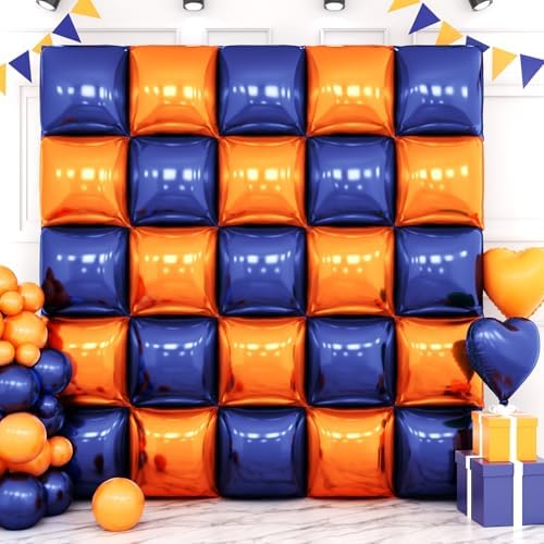 Navy Blue and Orange Square Foil Balloons Wall Tunnel Arch Kit by FEYG
