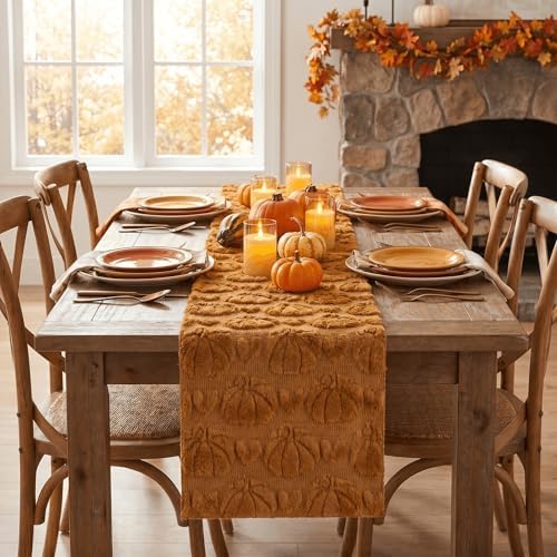Artoid Mode Caramel Soft Faux Fur Fall Table Runner 13x90 Inch - Image 2