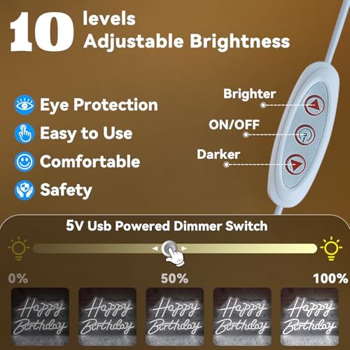 Happy Birthday Neon Signs for Party Decor Dimmable LED Birthday Neon Light for Wall Decor Light Up Happy Birthday Led Signs for Backdrop Birthday Any Ages Bday Celebration Decoration, White - Image 5