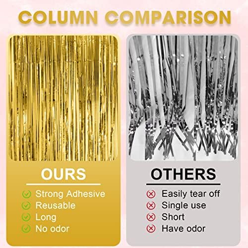 Voircoloria Gold Foil Fringe Backdrop Curtains, 3.3x8.2ft, 3 Pack - Image 5