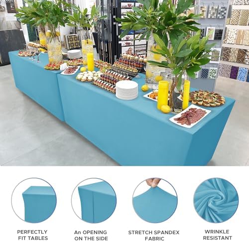 Rectangle Spandex Fitted Tablecloths For Vendor 2 Pcs 72X30 Inch Turquoise - Image 3