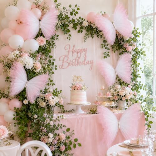 8 Pcs Large Butterfly Decorations, 3D Gradient Pink Silk Butterflies Wall Decor, 20 Inch Big and 12 Inch Small Hanging Butterflies for Birthday Party, Baby Shower, Wedding, Nursery and Centerpieces by LOUVPY