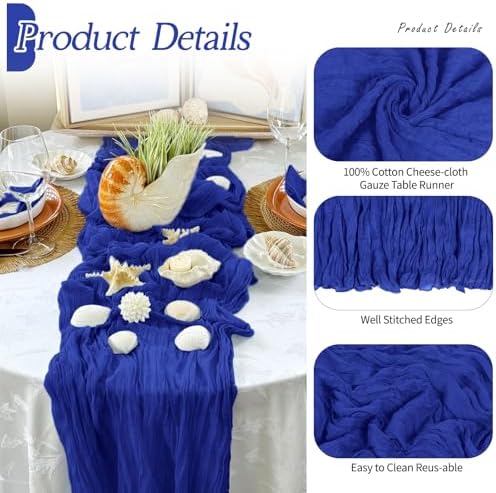6 Pack Royal Blue Cheesecloth Table Runner 17x108 Inch Semi Sheer Boho Gauze Cheese Cloth Fabric Table Runners Table Decor for Wedding Party Baby Shower Birthday Home Decor Garden Farmhouse - Image 5