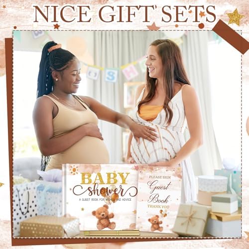 Fuyoooo 27 Pcs Brown Bear Baby Shower Guest Book Gold Pen Photo Corners - Image 6