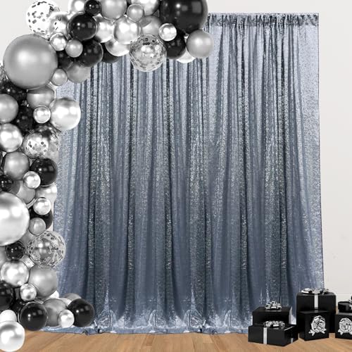 2×8FT-6PCS Black Silver Sequin Backdrop Curtains Panels, Photography Backdrop Glitter Curtains Fabric Background for Christmas Wedding Party Decor - Image 2