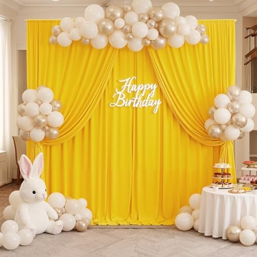 10x8ft Wrinkle Free Yellow Backdrop Curtain Panels, Thick Polyester Lemon Yellow Backdrop Drapes for Wedding Birthday Party Background Baby Shower - Image 6