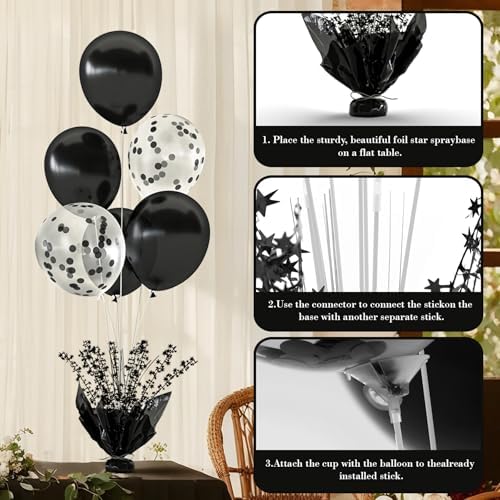 6 Set Black Table Balloons Foil Spray Centerpiece with Black and Confetti Balloons Stand Kit for Birthday Party Baby Shower Wedding Bridal Shower Prom Retirement Graduation Table Decorations - Image 6