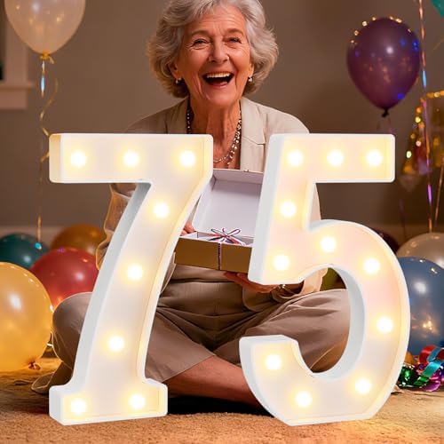 Pooqla 75th Birthday Decorations for Women Men, Large 12.6 in Tall Light Up Numbers for Party Decorations Table Decor, Big Marquee Numbers 75th Birthday Gift for Women Men Wedding Anniversary Decor by Pooqla