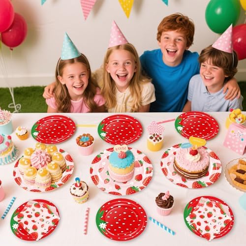 Strawberry Paper Plates and Napkins Set, Strawberry Birthday Decor, 50 Set - Image 5