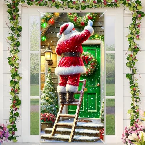 BlissYard Christmas Door Cover Lights Santa 35x71 Inch Polyester by BlissYard