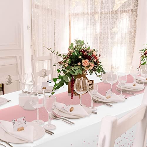 MASHAN 24 Pack White and Rose Gold Tablecloth Set - Rectangular PEVA Tablecloths and Satin Table Runners for Wedding, Baby Shower, Anniversary, Christmas, New Year Party - Image 4