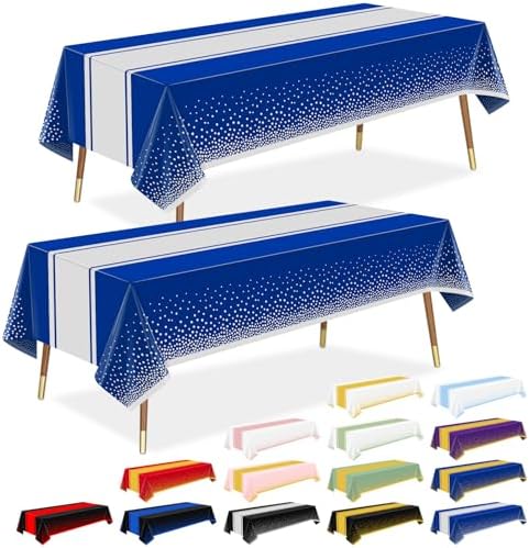 LANLISA Blue and Silver Tablecloth Party Decorations 12 Pack, Disposable Plastic Table Cloths for Graduation Birthday Retirement Masquerade Party Decor by LANLISA
