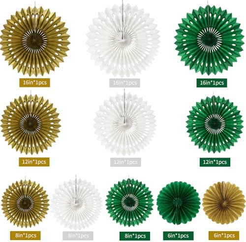 BEISHIDA Honeycomb Round Paper Fans Green Gold Hanging Party Decoration - Image 2