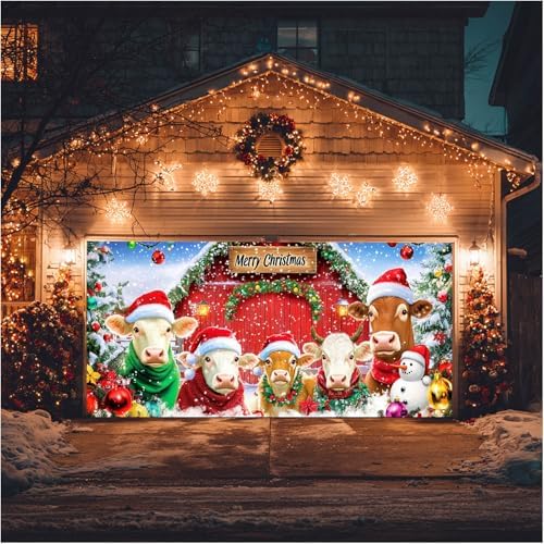 HOMETITUTE Merry Christmas Farm Cows Garage Banner 13x6ft - Image 5