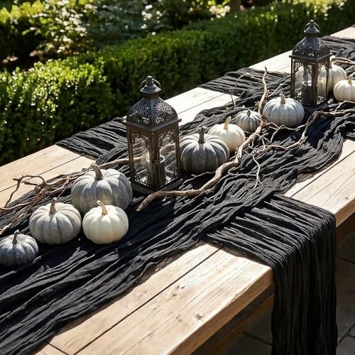 6 Pack Halloween Black Cheesecloth Table Runner Boho Gauze Home Decor - Image 3