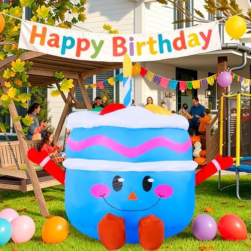 4.3Ft Cute Inflatable Cake Outdoor Decoration, Mirthful Cake Doll with Arm & Leg Blow Up Birthday Party Event Indoor Garden Lawn Yard Inflatables Decor, Blue - Image 3