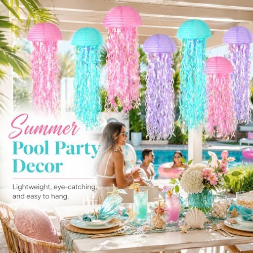 6-Pack Jellyfish Paper Lanterns, Mermaid Birthday Party Decorations - Image 5