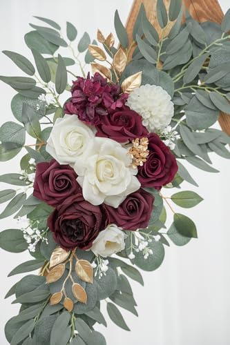 Olalaka Artificial Burgundy Flower Swag Set of 2 for Wedding Welcome Signs Floral Decorations, Wedding Arch Flowers for Wedding Ceremony, Ivory Wedding Flower - Image 6