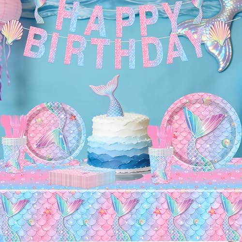 170 Pcs Mermaid Party Supplies Disposable Tableware Set for 24 - Image 3