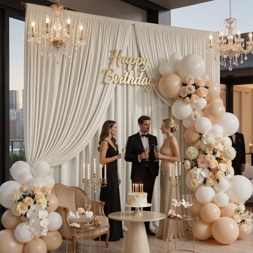 40ftx10ft Wrinkle Free Beige Backdrop Curtains for Parties, 8 Panels 5x10ft Silky Polyester Photo Backdrop Drapes Back Drop Cloth Drapery for Wedding Birthday Photography Background - Image 7