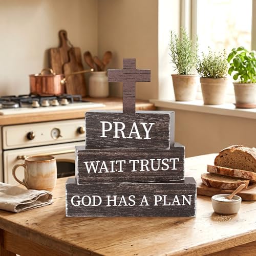 4 Pcs Christian Wooden Tiered Tray Decor, Bible Table Decorations - Image 7