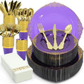 AIRE Purple Gold Plastic Plates Set, 350PCS Disposable Dinnerware for 50 by AIRE