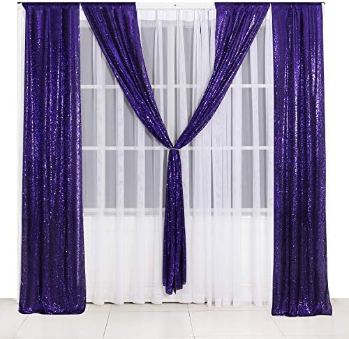 Poise3EHome 2ft x 8ft Purple Sequin Photography Backdrop Curtain 2 Panels for Halloween Party Decoration - Image 4