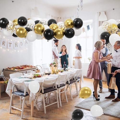 100pcs Black Gold and White Balloons with 12inch Metallic Gold and Black Confetti Balloons for Class of Graduation, 30th 40th 50th Birthday Party Decoration (with 2 Ribbons) - Image 4