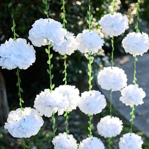 White Tissue Paper Pom Pom Garlands, Paper Flowers for Birthday Decorations, Baby Shower, Wedding Engagement, Bridal Shower, Spring Summer Party Decorations, 2 Pcs by Homarakble