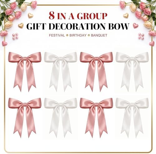 2 Strings Pink White Bow Garland Banner Decorations, Pre-Strung Satin Ribbon Bows for Birthday, Baby Shower, Bridal Shower, Coquette Girls Room, Bow Themed Party, Wedding, Christmas Tree Decorations - Image 4