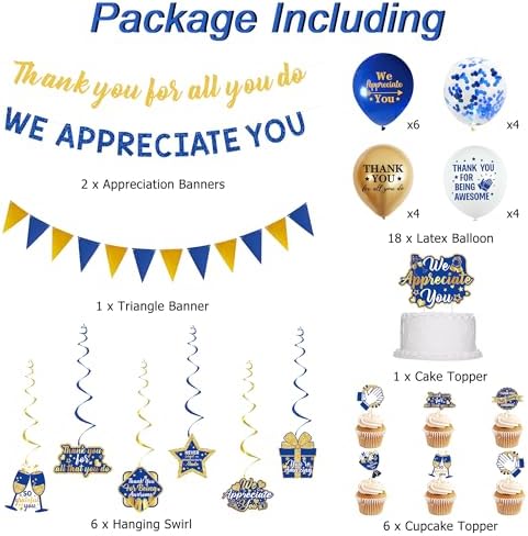 DARUNAXY Blue Gold We Appreciate You Party Decorations - Image 2