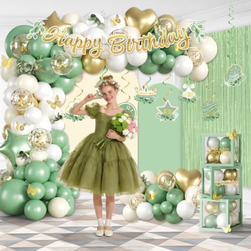 cocomigo 305pcs Sage Green Birthday Decorations Party Set, for 25 Guests - Image 4