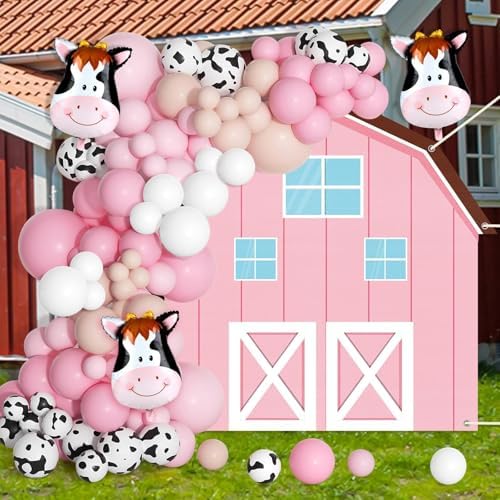 Farm Animals Party Decoration Set Farmhouse Backdrop Cowgirl Balloon Garland Arch Kit Farm Photography Background Farmer Theme Cow Balloons Photo Booth Decor for Birthday Baby Shower Party Supplies by ojustbeok
