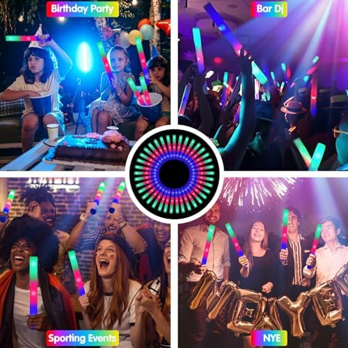 SHQDD 110 Foam Glow Sticks Bulk, Light up Foam Sticks with 3 Modes of Color Flashing, Glow Sticks Party Pack, Light up in the Dark Party Supplies for Wedding, Concert, New Year, Halloween - Image 7
