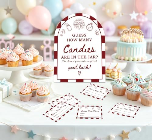 Special Delivery Baby Shower Games, Slice Slice Guess How Many Candies Are In The Jar, 6x8 Inch Arch Wooden Sign With Stand And 50 Guessing Cards, Gender Reveal Party Supplies & Decorations - JC07 - Image 4