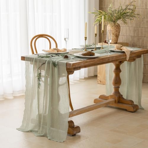 3Pcs Sage Green Cheesecloth Table Runner 120 Inches for Party Home Decor - Image 3