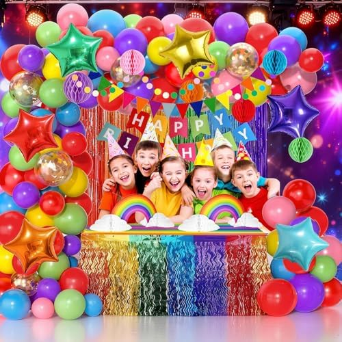 102Pcs Rainbow Birthday Decorations, Colorful Birthday Party Decorations for Girls and Boys, Rainbow Party Decorations Pack with Happy Birthday Banner, Balloons, Fringe Curtain, Hanging Swirls - Image 6