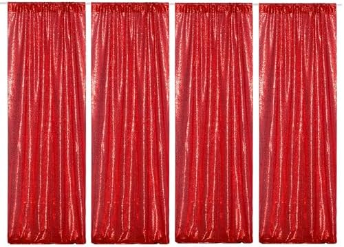 Poise3EHome Red Sequin Backdrop Curtains,4 Panels 2FTx8FT Glitter Background for Party Birthday Party Baby Shower Wedding Christmas Thanksgiving Holiday Festival Decor by Poise3EHome