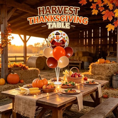 Thanksgiving Decorations, 4 Set Orange Brown Balloon Stand Kit - Image 2