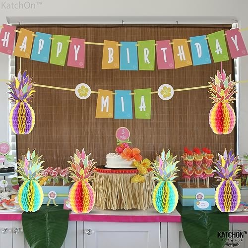 KatchOn 6 Pcs Pineapple Decor Centerpiece 12 Inch | Luau party Decorations Hawaiian Party Decorations, Tropical Party Decorations, Summer Party Decorations, Pineapple Honeycomb Tissue Centerpieces - Image 6