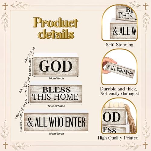 Moucuny 4 Pcs Christian Table Decor Rustic God Bless This Home Stacked Sign - Image 2