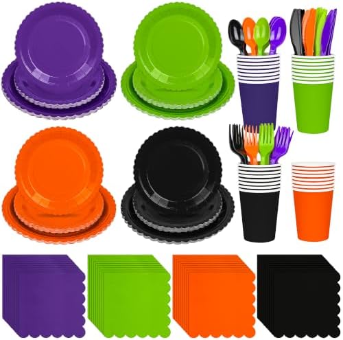 336 Pcs Halloween Party Plates and Napkin Set, Gradient Scalloped Tableware by Unknown