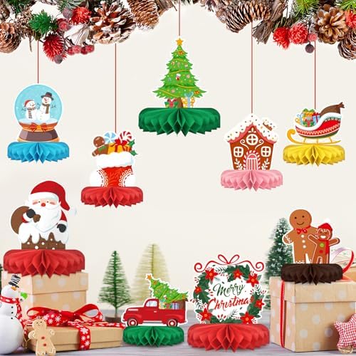 Merry Christmas Party Decorations Bundle - Includes Festive Christmas Honeycomb Centerpieces ，Santa Claus Snowman Table Toppers, Perfect for Classroom Decor, Christmas & Winter Birthday Party Supplies - Image 4