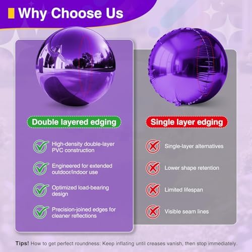 3PCS Purple Inflatable Mirror Ball Set,Reusable Mirror Ball Large Event Decoration PVC Ball with Electric Pump for Party,Concerts,Stage,Wedding Decorations(Purple, 3pcs:19.7In+31.5In+47.2In+Pump) - Image 4