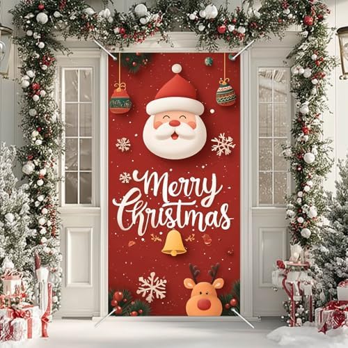 BlissYard Door Cover Reindeer Santa 35x71 Inch Polyester - Image 2