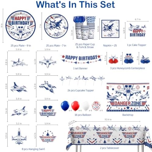 206Pcs Fighter Jet Birthday Party Decorations Tableware Set, 25 Serves - Image 2