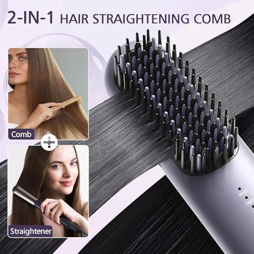 Cordless Hair Straightener Brush, 2 in 1 Curling & Straightening Brush with 200 Million Negative Ions, Mini Travel Hot Straightener Comb for Women, Fast Heating & Dual Voltage - Image 3