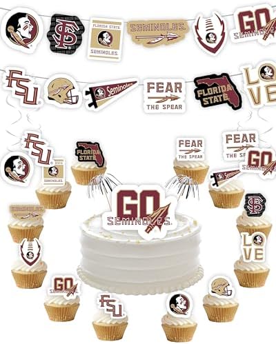 FSU Merch Party Supplies Banner Cupcake Toppers Grad Football 42 Pc by PartyKandyDecorGifts