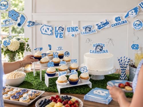 UNC Tar Heels Party Supplies Banner Cupcake Toppers Grad Football 42 Pc - Image 2