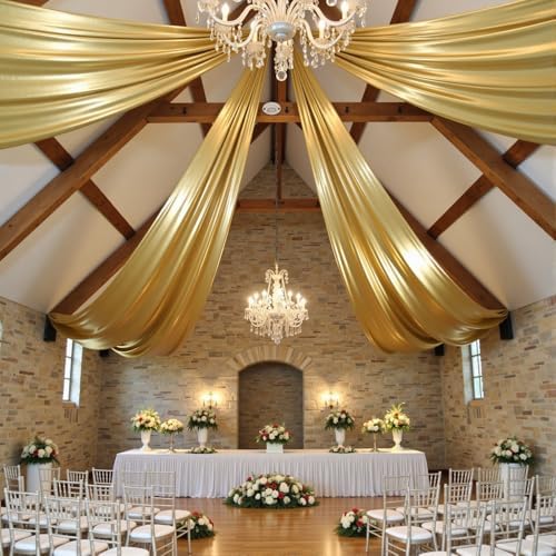 10ftx40ft Gold Ceiling Curtain for Wedding Parties by PartyVillage